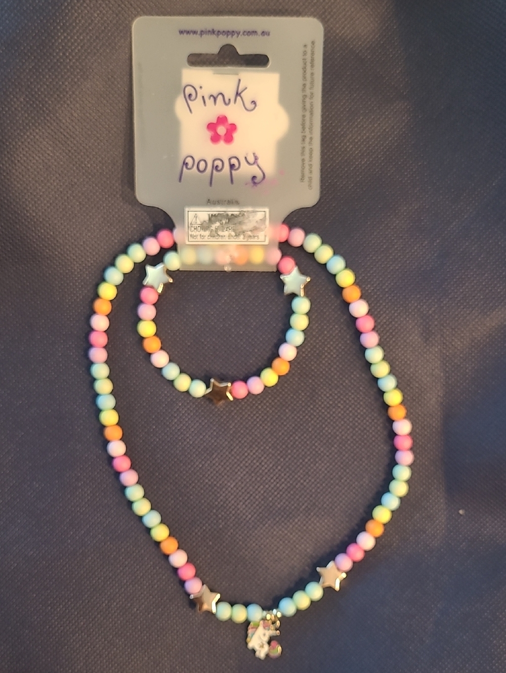 Pink Poppy Unicorn Necklace & Star Bracelet Set  Charm (Multicolor)
